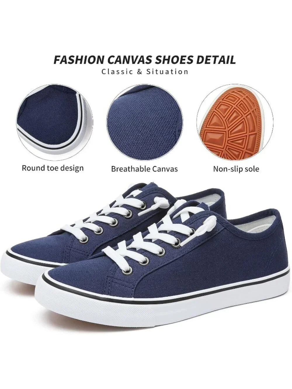 Women Navy Blue Low Top Lace Up Canvas Solid Slip On Casual Loafer Sneaker Shoes